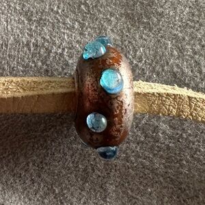 Rare Trollbeads Brown and Blue Glass Buds Bead